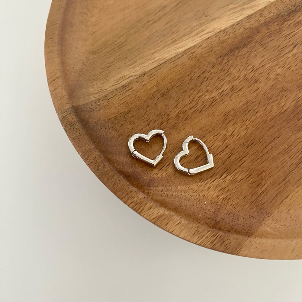 4/$15 Polished Silver Minimalistic Heart Huggies Hoop Earrings
